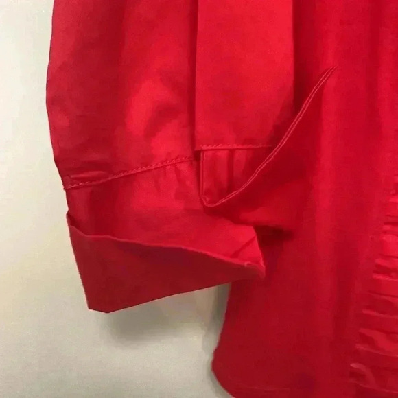 Cleo Red Button Down Shirt  w Horizontal Pleats, Soft Side Panels 3/4 sleeves - Picture 6 of 7